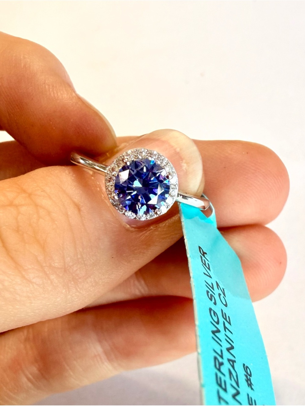 Sterling Silver Tanzanite CZ Halo Ring Size 6